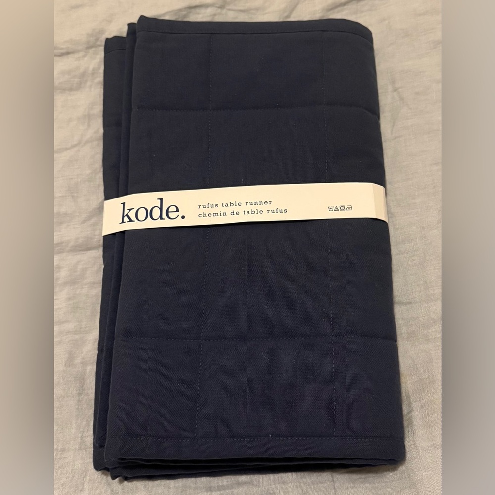 [NWT] Kode Navy Quilted Table Runner – 14" x 72", Cotton Outer